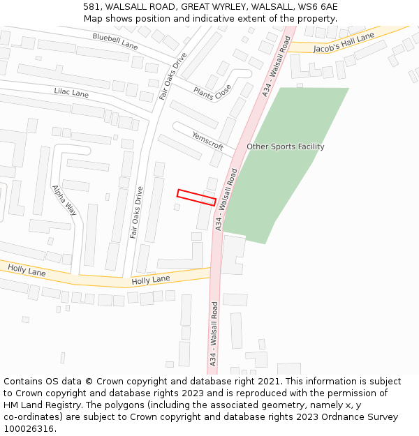 581, WALSALL ROAD, GREAT WYRLEY, WALSALL, WS6 6AE: Location map and indicative extent of plot