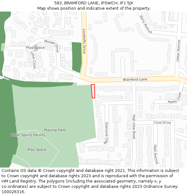 583, BRAMFORD LANE, IPSWICH, IP1 5JX: Location map and indicative extent of plot