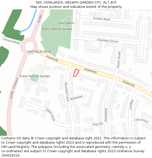 583, HOWLANDS, WELWYN GARDEN CITY, AL7 4HT: Location map and indicative extent of plot