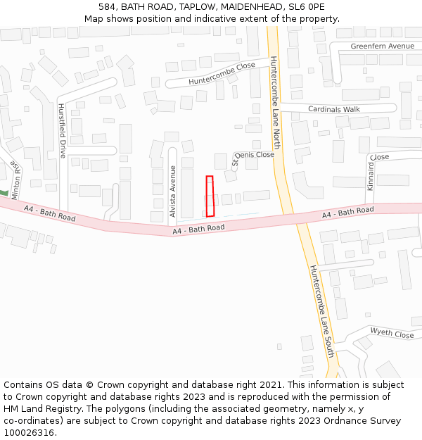 584, BATH ROAD, TAPLOW, MAIDENHEAD, SL6 0PE: Location map and indicative extent of plot