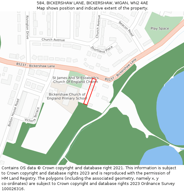 584, BICKERSHAW LANE, BICKERSHAW, WIGAN, WN2 4AE: Location map and indicative extent of plot