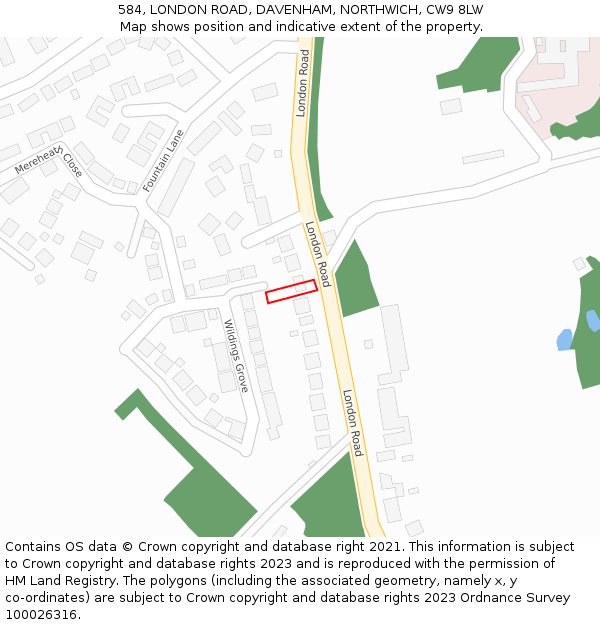 584, LONDON ROAD, DAVENHAM, NORTHWICH, CW9 8LW: Location map and indicative extent of plot