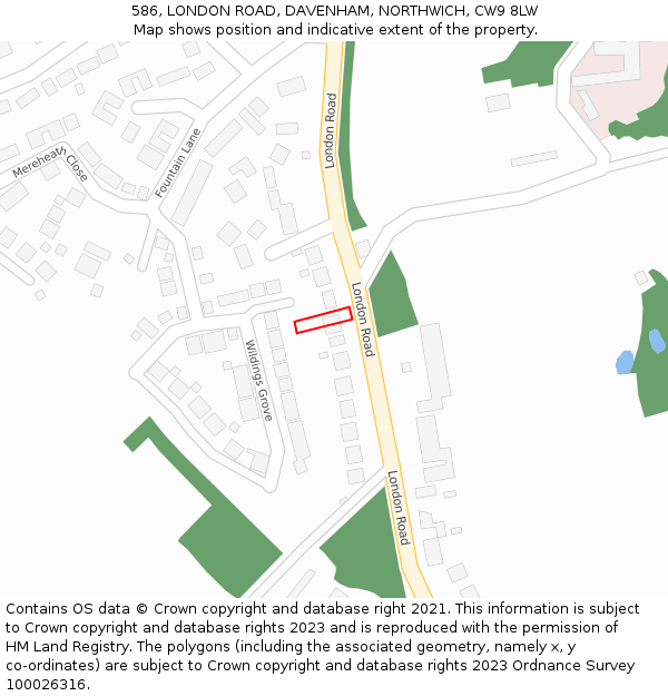 586, LONDON ROAD, DAVENHAM, NORTHWICH, CW9 8LW: Location map and indicative extent of plot