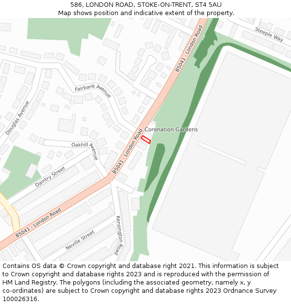 586, LONDON ROAD, STOKE-ON-TRENT, ST4 5AU: Location map and indicative extent of plot