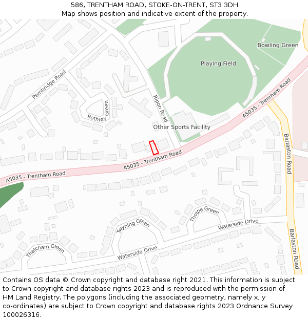 586, TRENTHAM ROAD, STOKE-ON-TRENT, ST3 3DH: Location map and indicative extent of plot