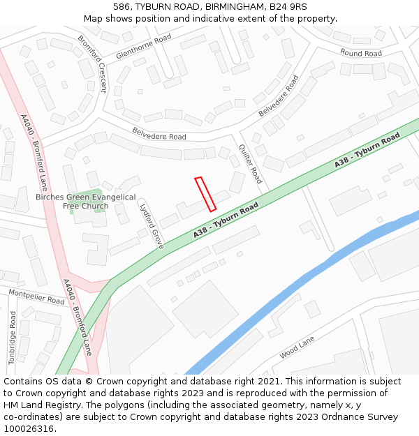 586, TYBURN ROAD, BIRMINGHAM, B24 9RS: Location map and indicative extent of plot