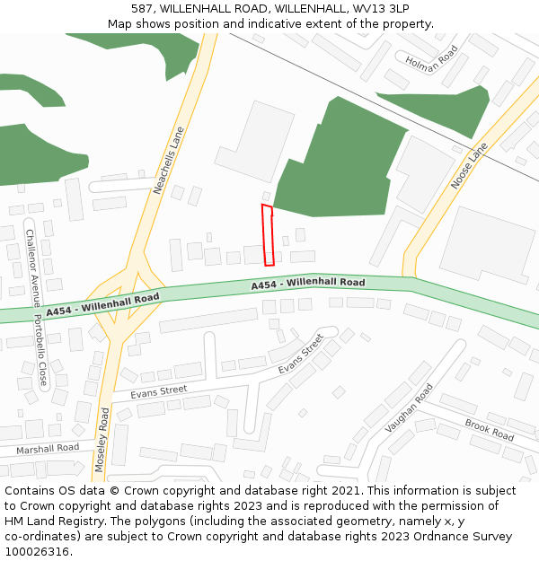 587, WILLENHALL ROAD, WILLENHALL, WV13 3LP: Location map and indicative extent of plot