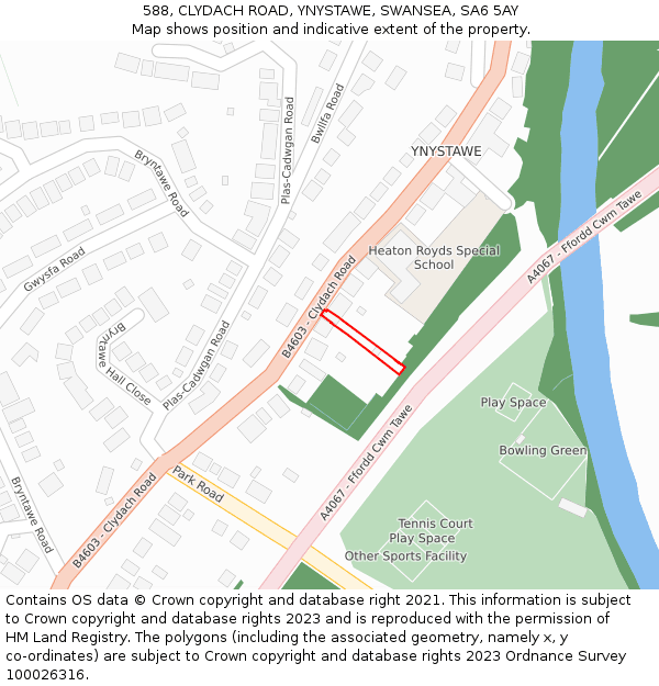 588, CLYDACH ROAD, YNYSTAWE, SWANSEA, SA6 5AY: Location map and indicative extent of plot