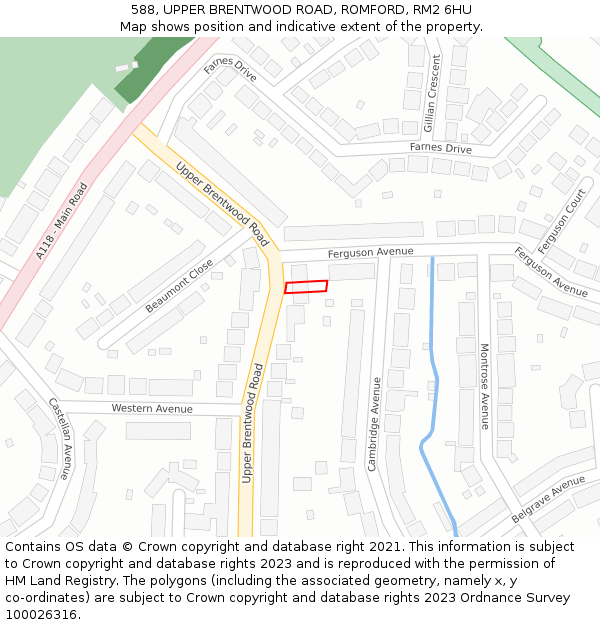 588, UPPER BRENTWOOD ROAD, ROMFORD, RM2 6HU: Location map and indicative extent of plot