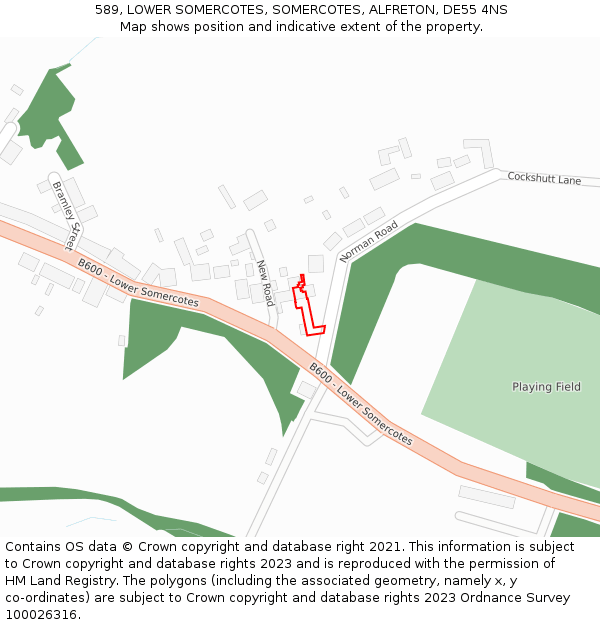 589, LOWER SOMERCOTES, SOMERCOTES, ALFRETON, DE55 4NS: Location map and indicative extent of plot