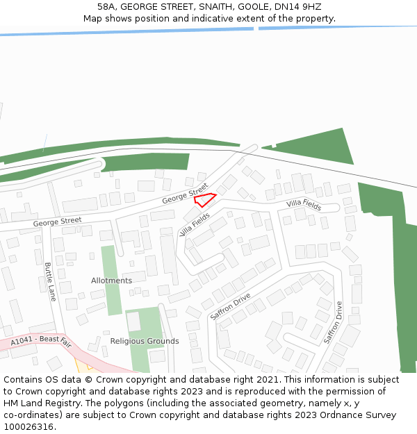 58A, GEORGE STREET, SNAITH, GOOLE, DN14 9HZ: Location map and indicative extent of plot