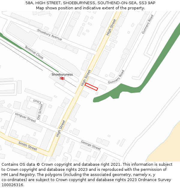 58A, HIGH STREET, SHOEBURYNESS, SOUTHEND-ON-SEA, SS3 9AP: Location map and indicative extent of plot