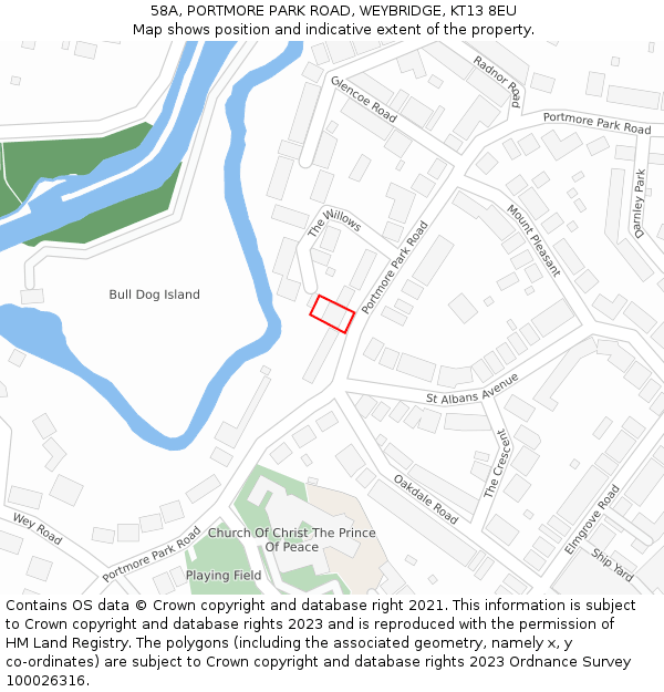 58A, PORTMORE PARK ROAD, WEYBRIDGE, KT13 8EU: Location map and indicative extent of plot