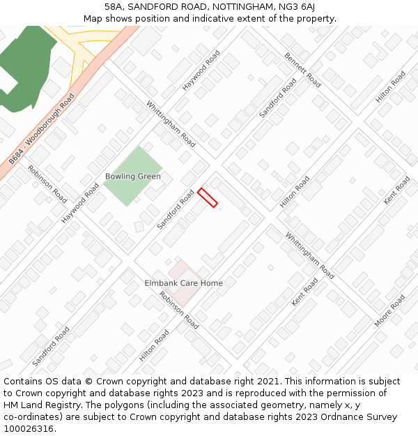 58A, SANDFORD ROAD, NOTTINGHAM, NG3 6AJ: Location map and indicative extent of plot