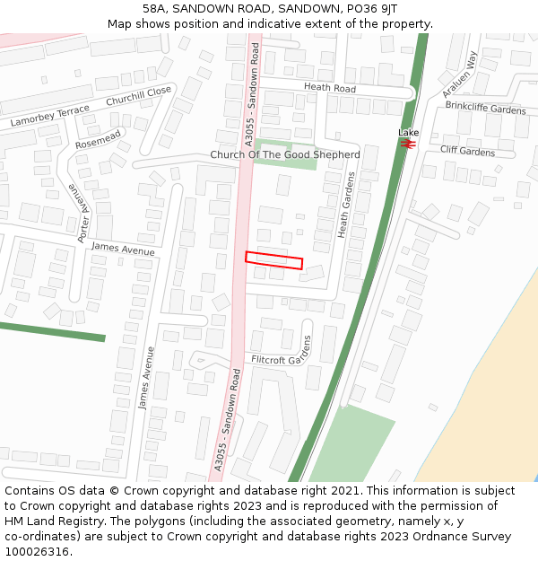 58A, SANDOWN ROAD, SANDOWN, PO36 9JT: Location map and indicative extent of plot