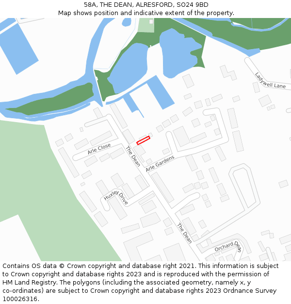 58A, THE DEAN, ALRESFORD, SO24 9BD: Location map and indicative extent of plot