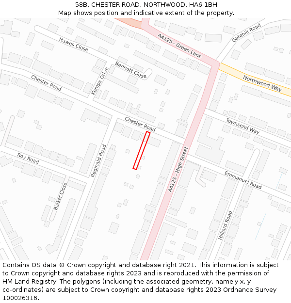 58B, CHESTER ROAD, NORTHWOOD, HA6 1BH: Location map and indicative extent of plot