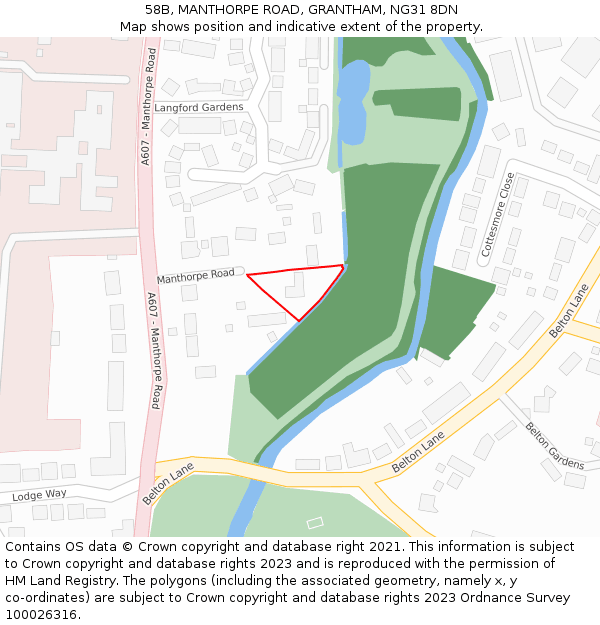 58B, MANTHORPE ROAD, GRANTHAM, NG31 8DN: Location map and indicative extent of plot