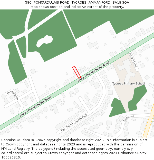 58C, PONTARDULAIS ROAD, TYCROES, AMMANFORD, SA18 3QA: Location map and indicative extent of plot