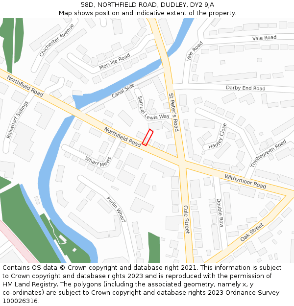 58D, NORTHFIELD ROAD, DUDLEY, DY2 9JA: Location map and indicative extent of plot