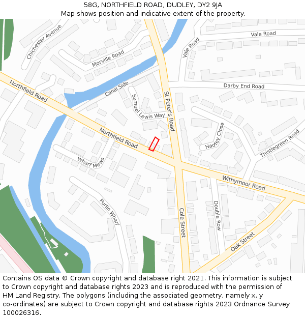 58G, NORTHFIELD ROAD, DUDLEY, DY2 9JA: Location map and indicative extent of plot