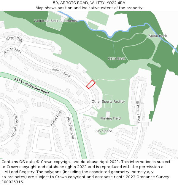 59, ABBOTS ROAD, WHITBY, YO22 4EA: Location map and indicative extent of plot