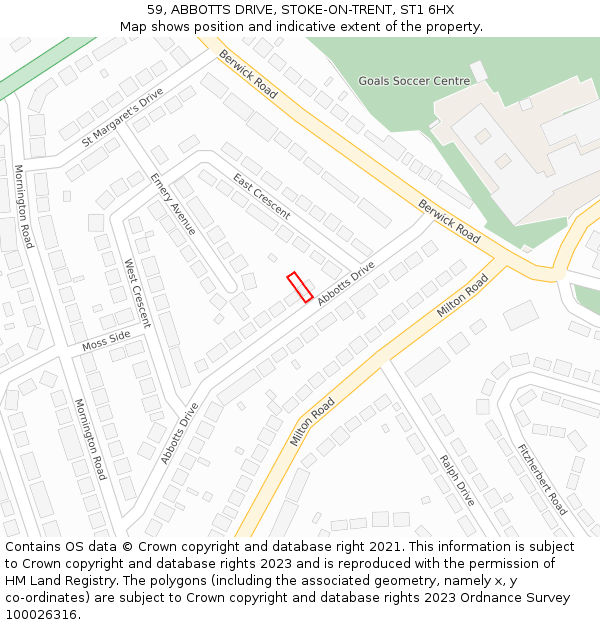 59, ABBOTTS DRIVE, STOKE-ON-TRENT, ST1 6HX: Location map and indicative extent of plot