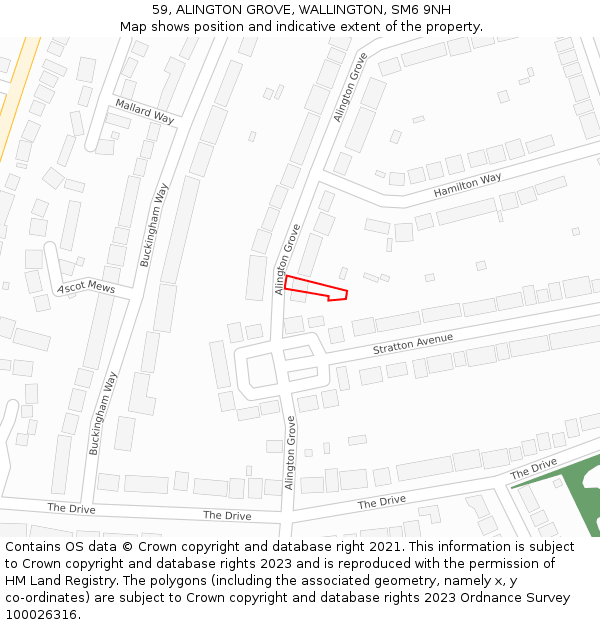 59, ALINGTON GROVE, WALLINGTON, SM6 9NH: Location map and indicative extent of plot