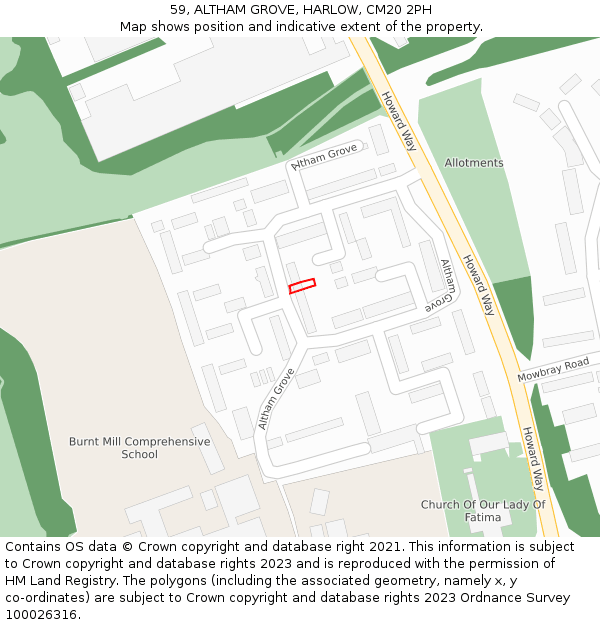 59, ALTHAM GROVE, HARLOW, CM20 2PH: Location map and indicative extent of plot