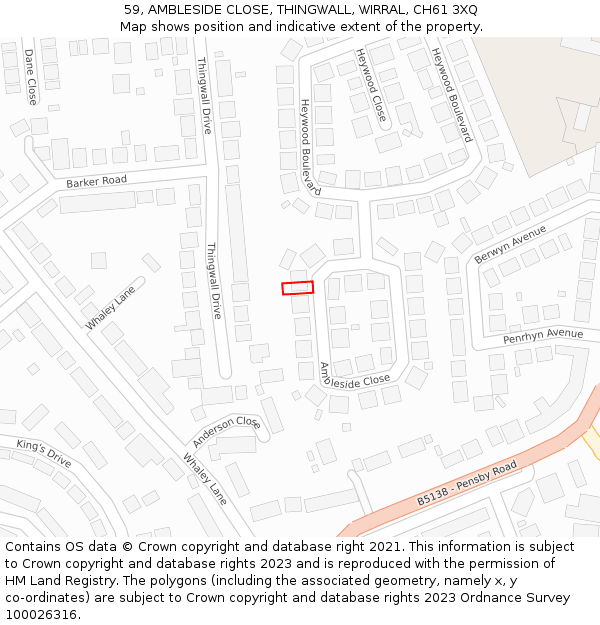 59, AMBLESIDE CLOSE, THINGWALL, WIRRAL, CH61 3XQ: Location map and indicative extent of plot