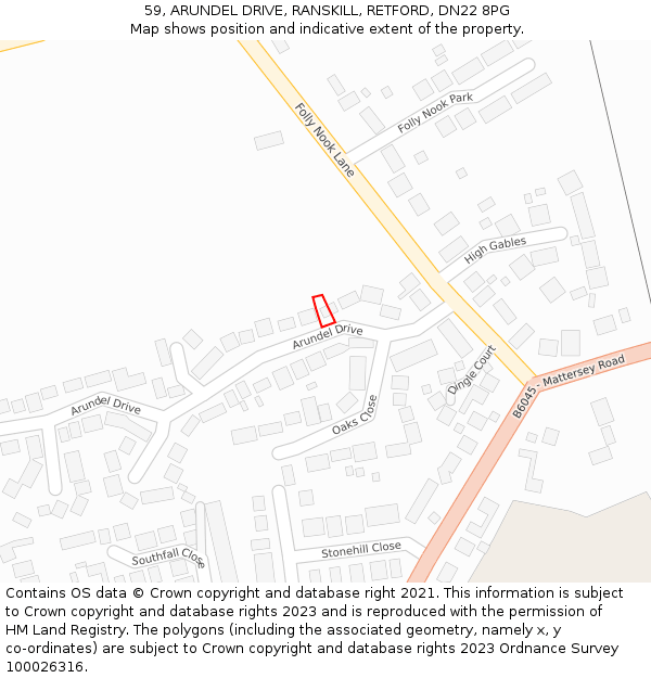 59, ARUNDEL DRIVE, RANSKILL, RETFORD, DN22 8PG: Location map and indicative extent of plot