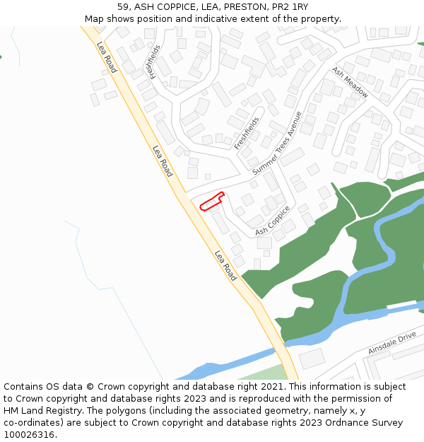 59, ASH COPPICE, LEA, PRESTON, PR2 1RY: Location map and indicative extent of plot