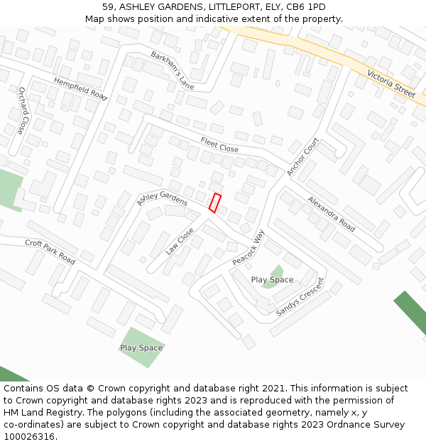 59, ASHLEY GARDENS, LITTLEPORT, ELY, CB6 1PD: Location map and indicative extent of plot