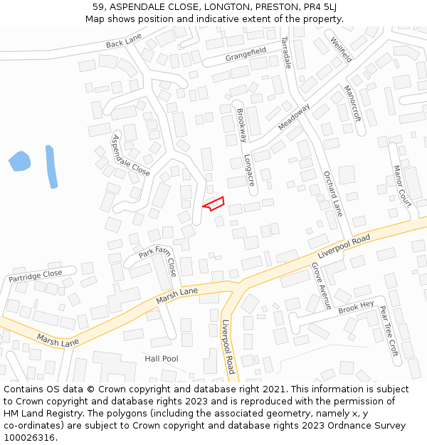 59, ASPENDALE CLOSE, LONGTON, PRESTON, PR4 5LJ: Location map and indicative extent of plot