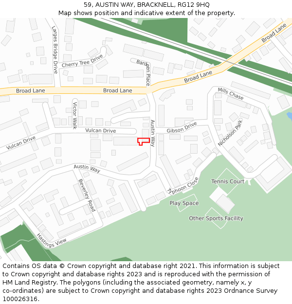 59, AUSTIN WAY, BRACKNELL, RG12 9HQ: Location map and indicative extent of plot