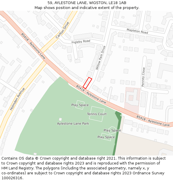 59, AYLESTONE LANE, WIGSTON, LE18 1AB: Location map and indicative extent of plot