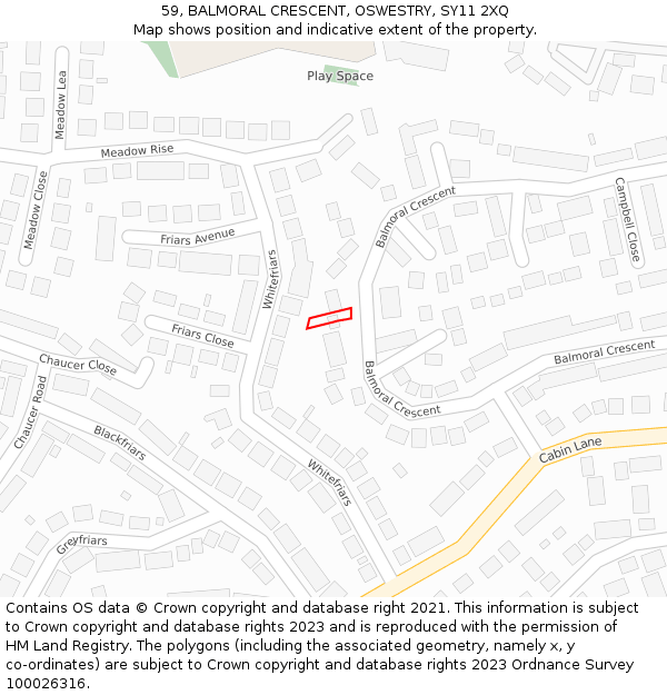 59, BALMORAL CRESCENT, OSWESTRY, SY11 2XQ: Location map and indicative extent of plot