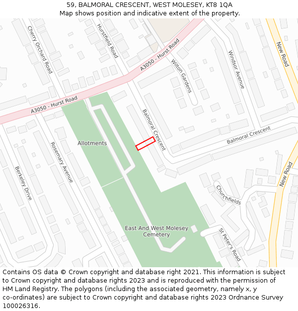 59, BALMORAL CRESCENT, WEST MOLESEY, KT8 1QA: Location map and indicative extent of plot