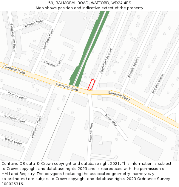 59, BALMORAL ROAD, WATFORD, WD24 4ES: Location map and indicative extent of plot