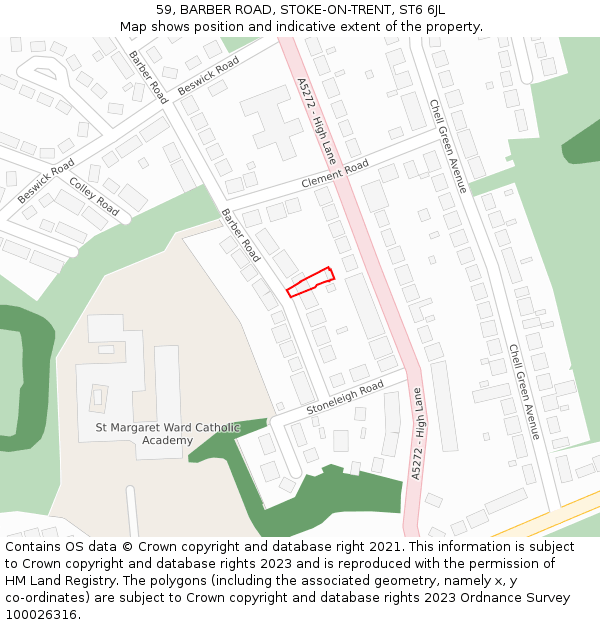 59, BARBER ROAD, STOKE-ON-TRENT, ST6 6JL: Location map and indicative extent of plot