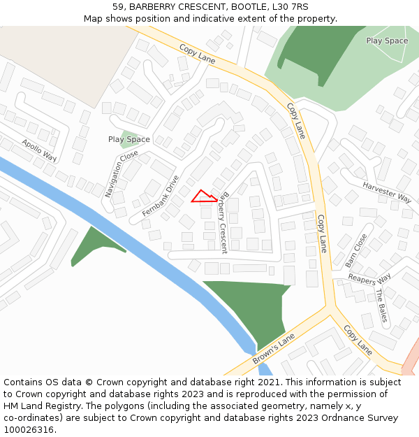 59, BARBERRY CRESCENT, BOOTLE, L30 7RS: Location map and indicative extent of plot