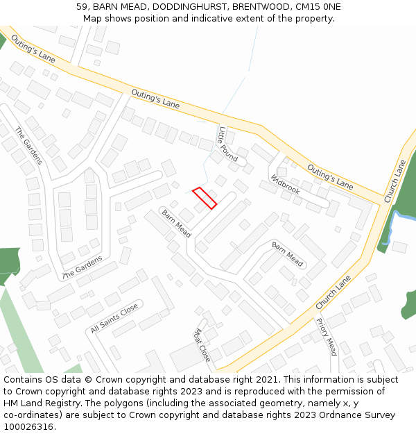 59, BARN MEAD, DODDINGHURST, BRENTWOOD, CM15 0NE: Location map and indicative extent of plot