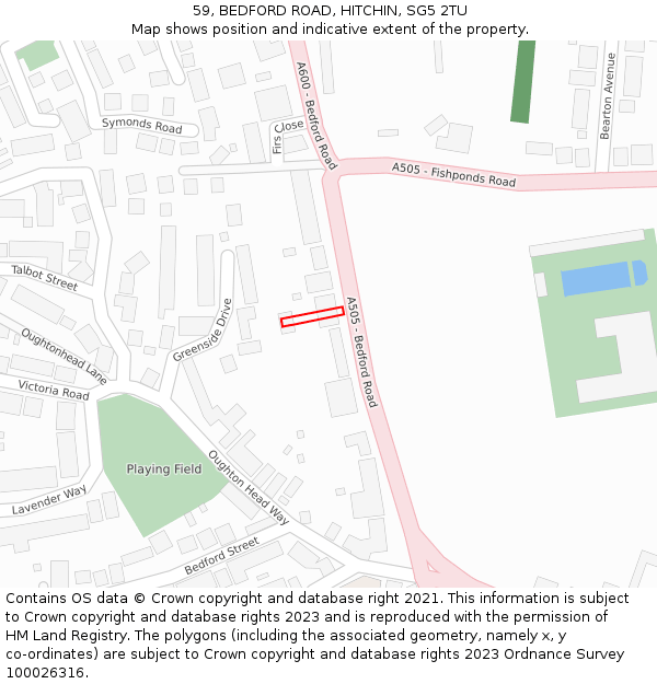 59, BEDFORD ROAD, HITCHIN, SG5 2TU: Location map and indicative extent of plot