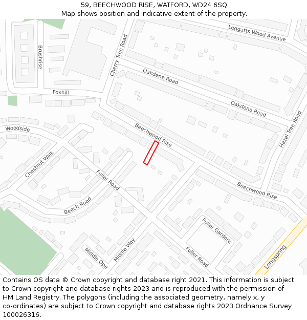 59, BEECHWOOD RISE, WATFORD, WD24 6SQ: Location map and indicative extent of plot