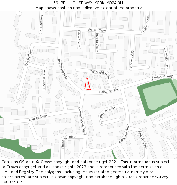 59, BELLHOUSE WAY, YORK, YO24 3LL: Location map and indicative extent of plot