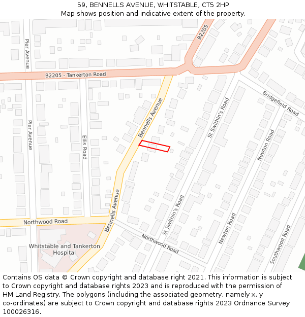 59, BENNELLS AVENUE, WHITSTABLE, CT5 2HP: Location map and indicative extent of plot