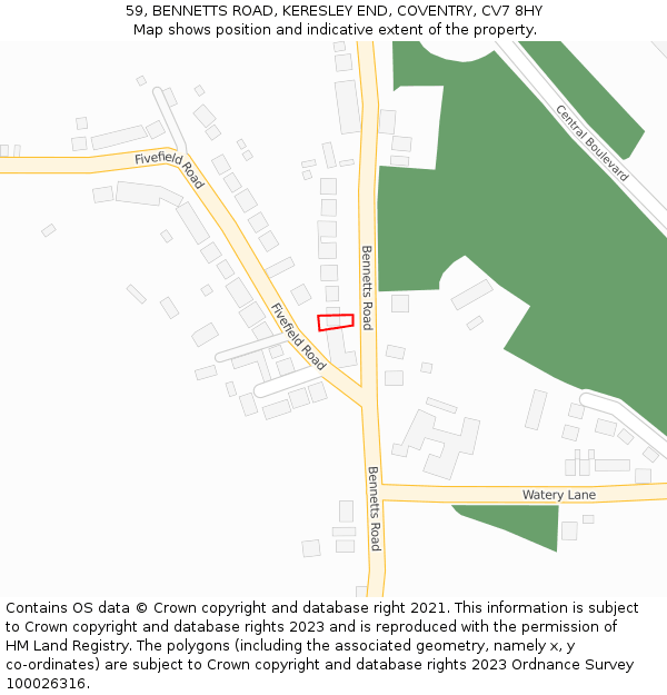 59, BENNETTS ROAD, KERESLEY END, COVENTRY, CV7 8HY: Location map and indicative extent of plot