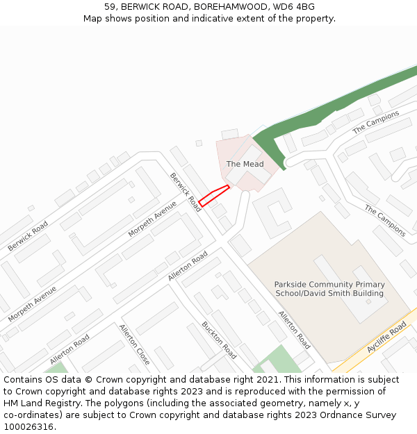 59, BERWICK ROAD, BOREHAMWOOD, WD6 4BG: Location map and indicative extent of plot