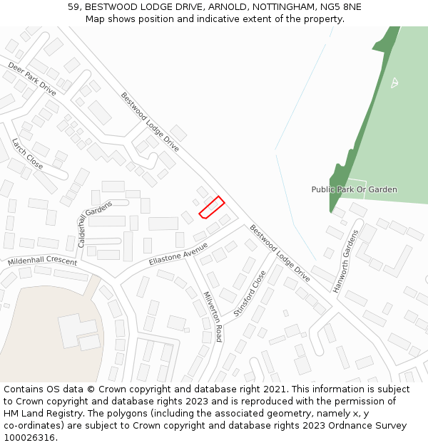 59, BESTWOOD LODGE DRIVE, ARNOLD, NOTTINGHAM, NG5 8NE: Location map and indicative extent of plot