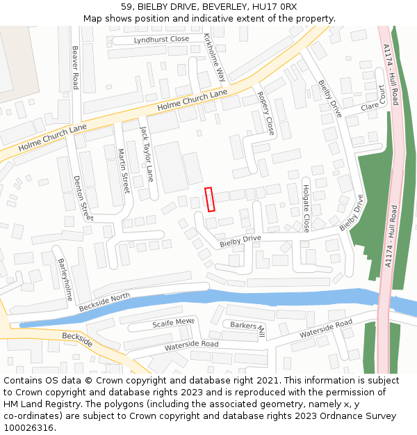 59, BIELBY DRIVE, BEVERLEY, HU17 0RX: Location map and indicative extent of plot